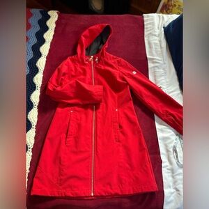 Calvin Klein Red Hooded Trench/Rain Coat Like New
